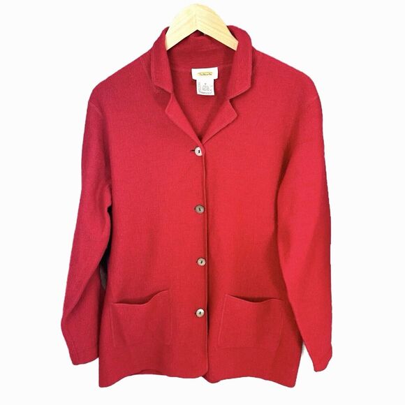 Talbots Red Boiled Wool Jacket Coat Sz Medium Lightweight 4 Button Pockets Scarf - Picture 2 of 16
